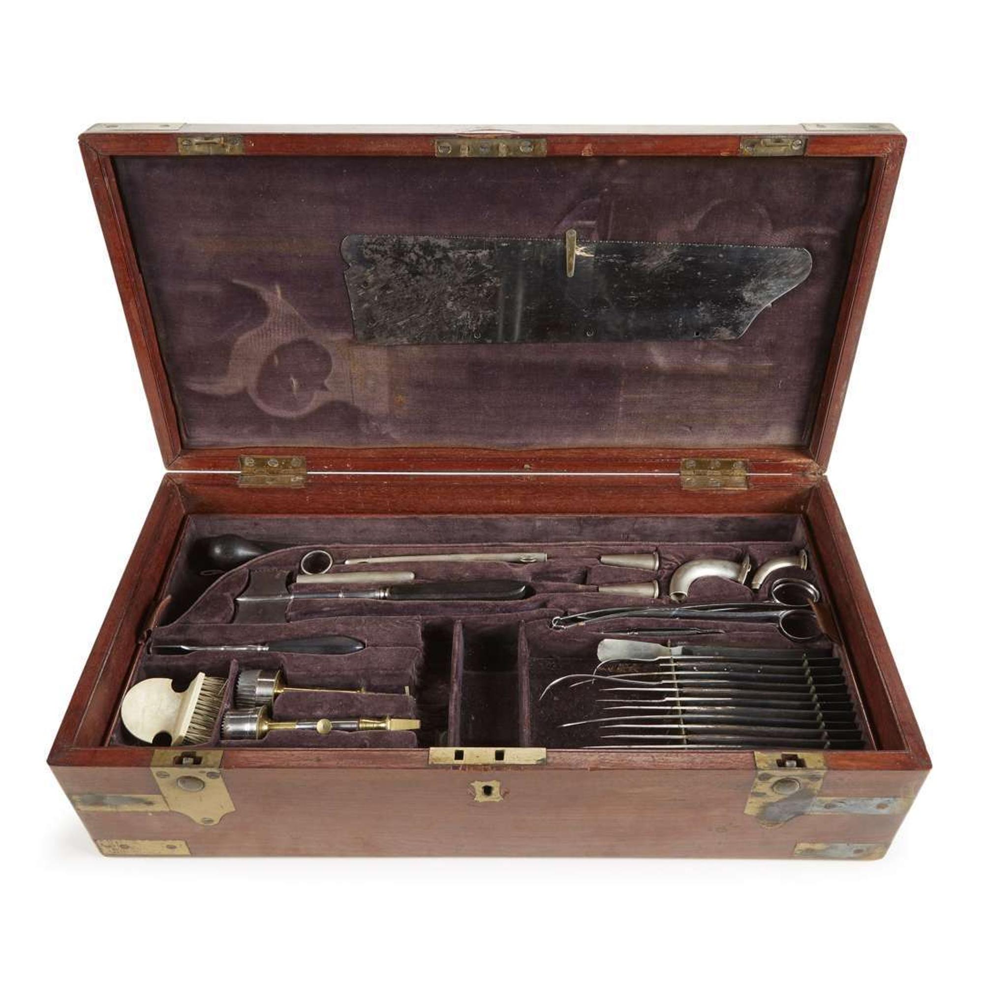 Brass-mounted mahogany surgical kit belonging to Dr. Alexander Peille Cahill 19th century