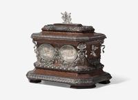 An English Engraved Silver-Mounted Presentation Tea Caddy