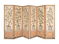 A Pair of Painted Three-Panel Screens