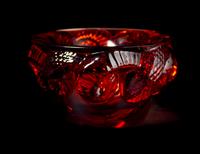 A Lalique Molded Red Glass Coupe, Height 3 3/4 inches.