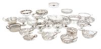 A Collection of Silver Overlay Glass Table Articles Height of tallest 5 1/2 inches.