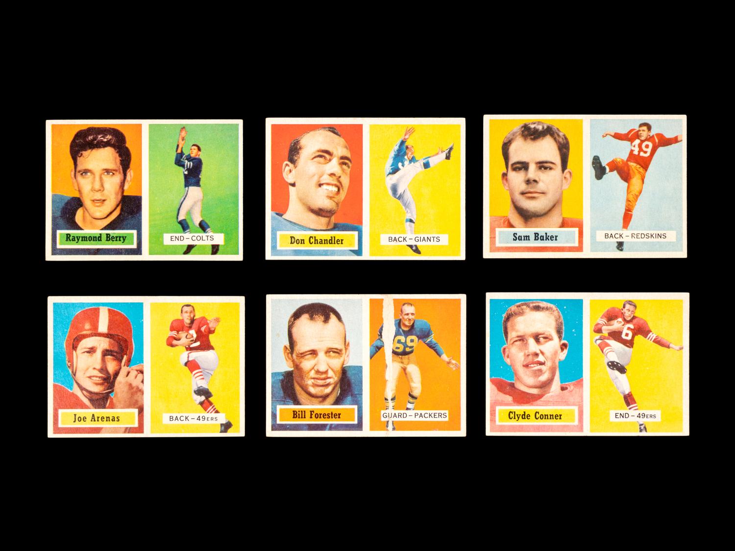 A Group of Six 1957 Topps Football Cards (Including Raymond Berry Rookie),