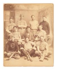 Baseball Mounted albumen photograph of Cornell's "College League Base Ball Club Spring 1894" with players identified on verso.