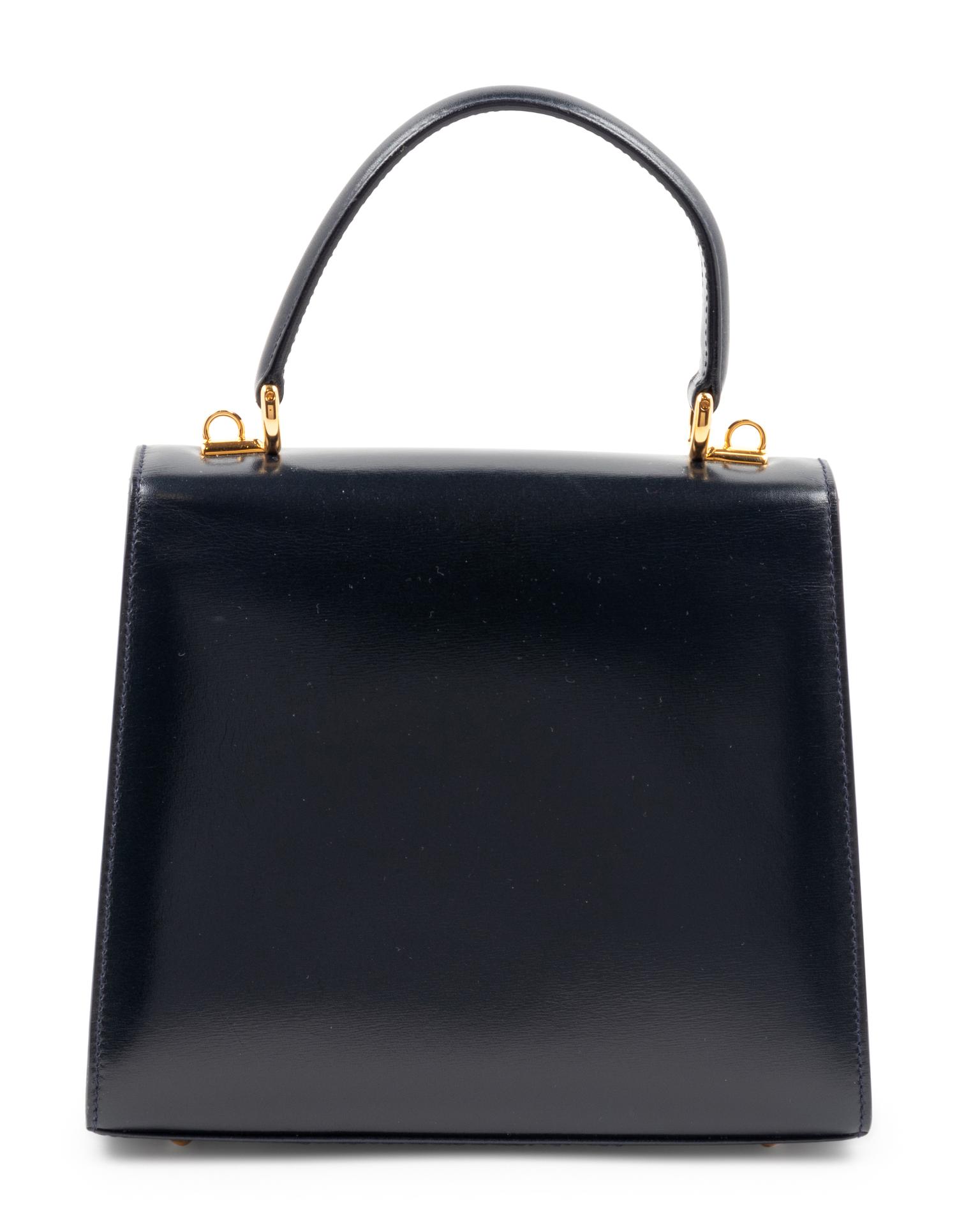 Gucci Navy Leather Front Lock Hand Bag