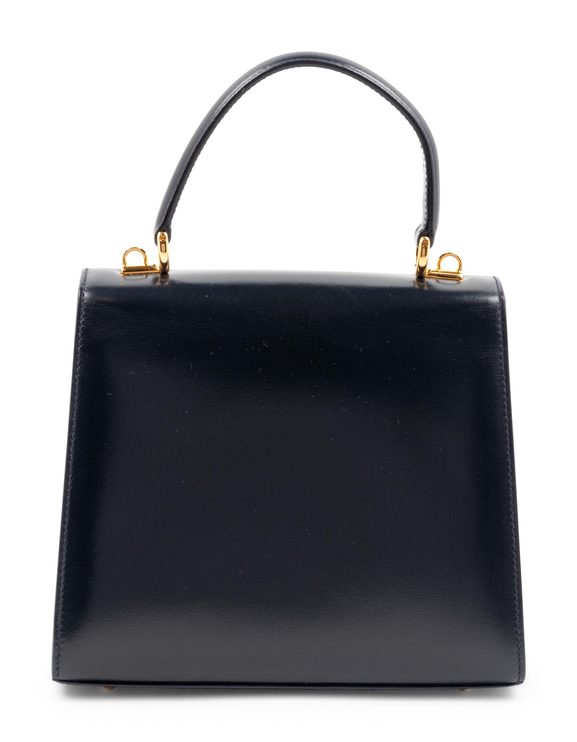 Gucci Navy Leather Front Lock Hand Bag