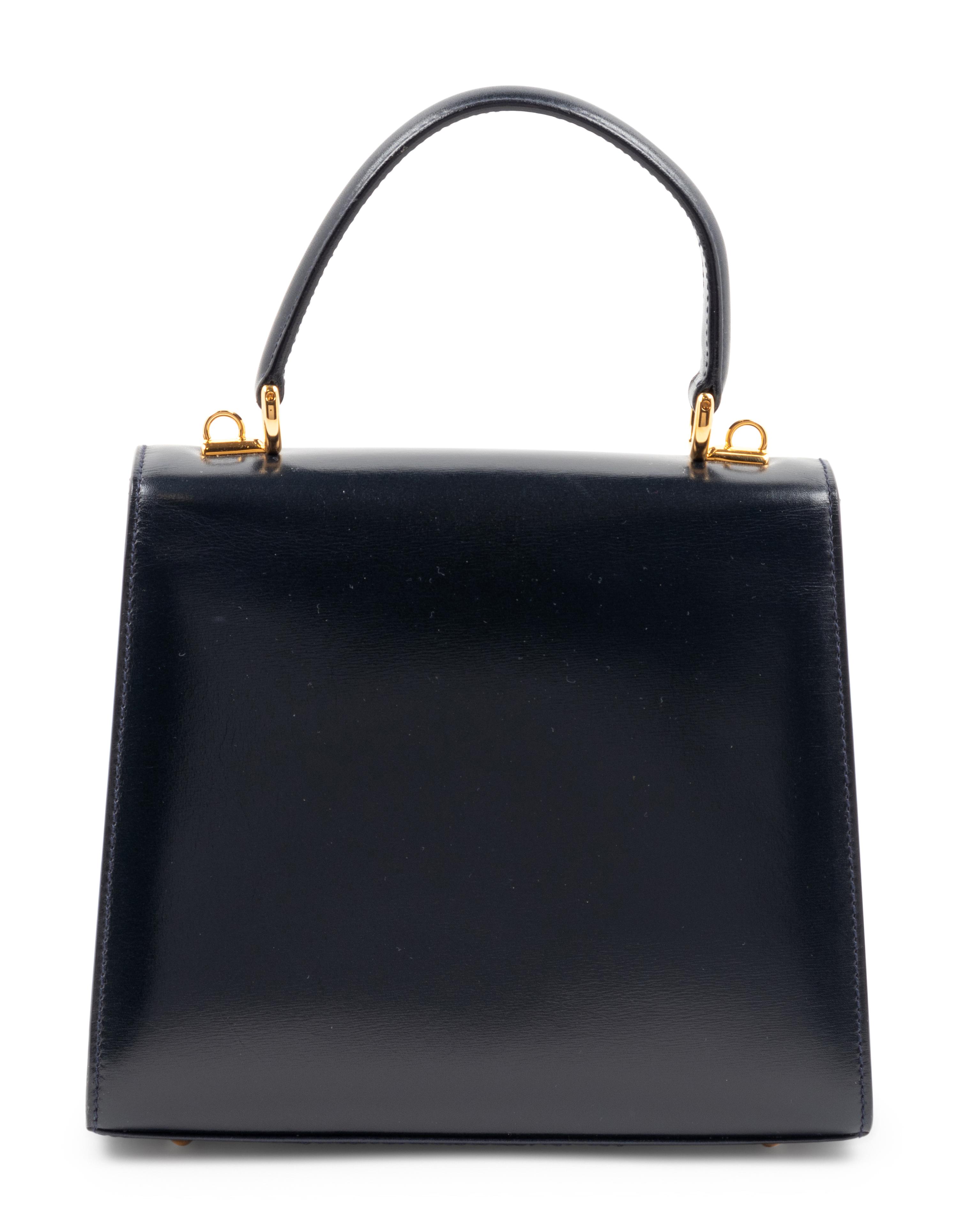 Gucci Navy Leather Front Lock Hand Bag