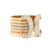 CARTIER, TRICOLOR GOLD AND DIAMOND 'C de CARTIER' RING