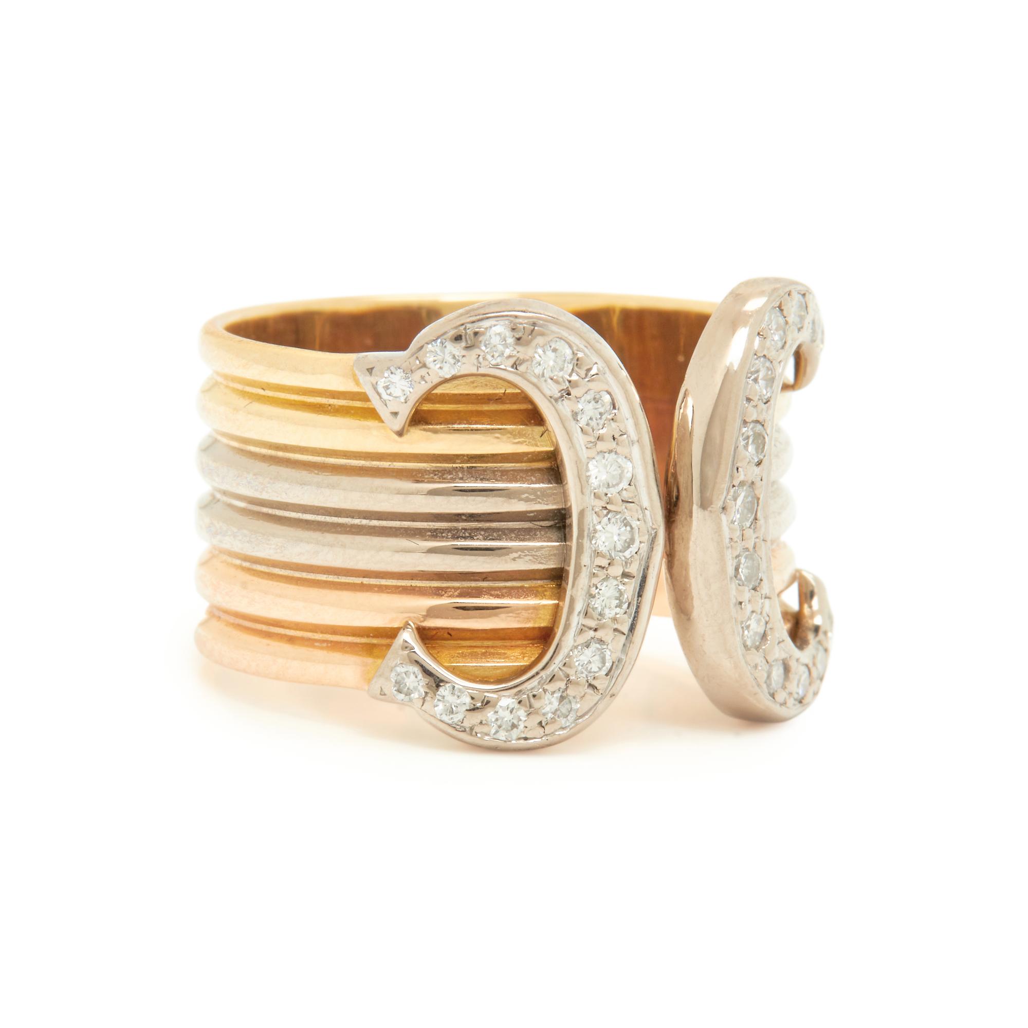 CARTIER, TRICOLOR GOLD AND DIAMOND 'C de CARTIER' RING