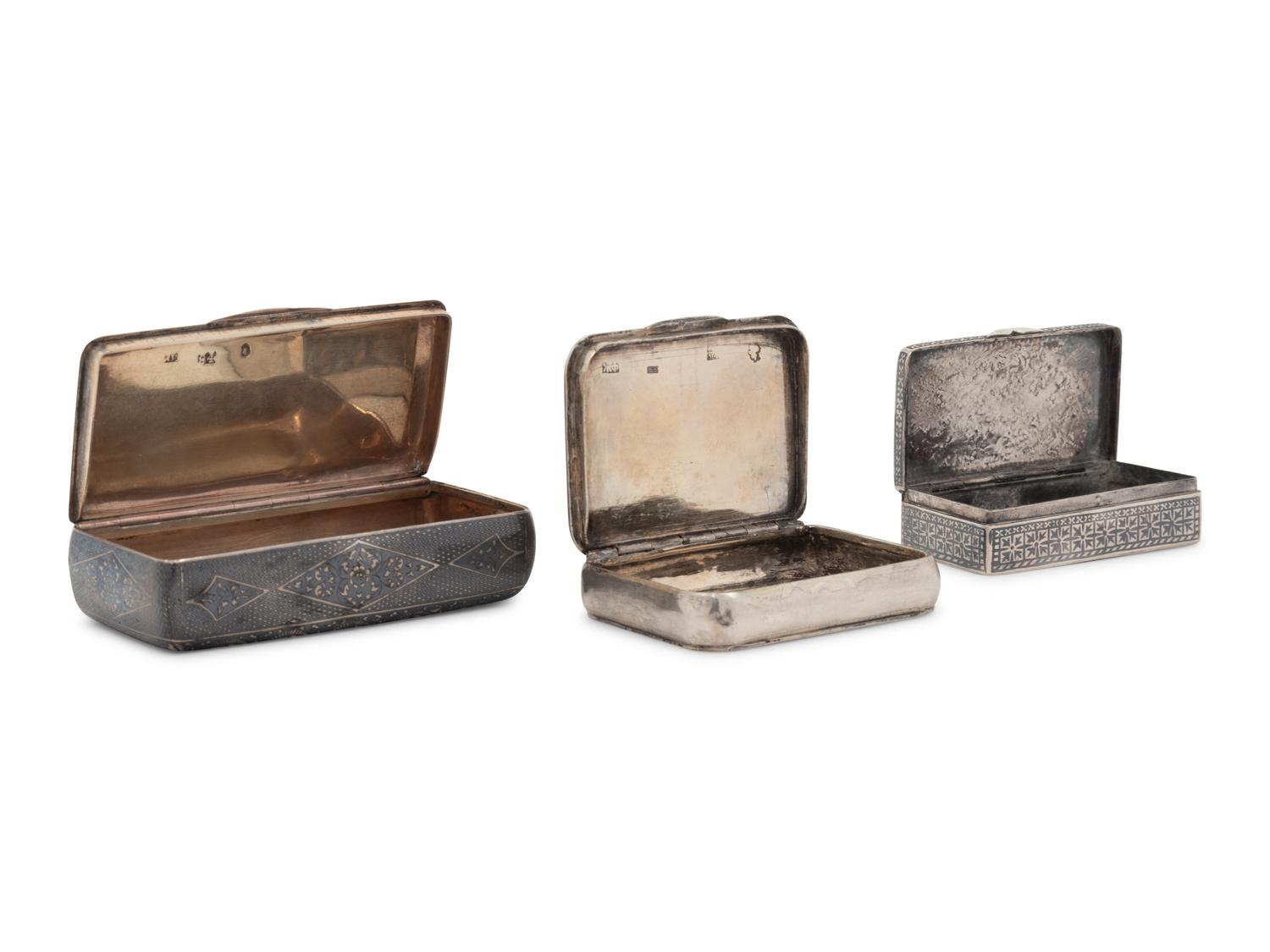 Two Russian Niello Silver Snuff Boxes