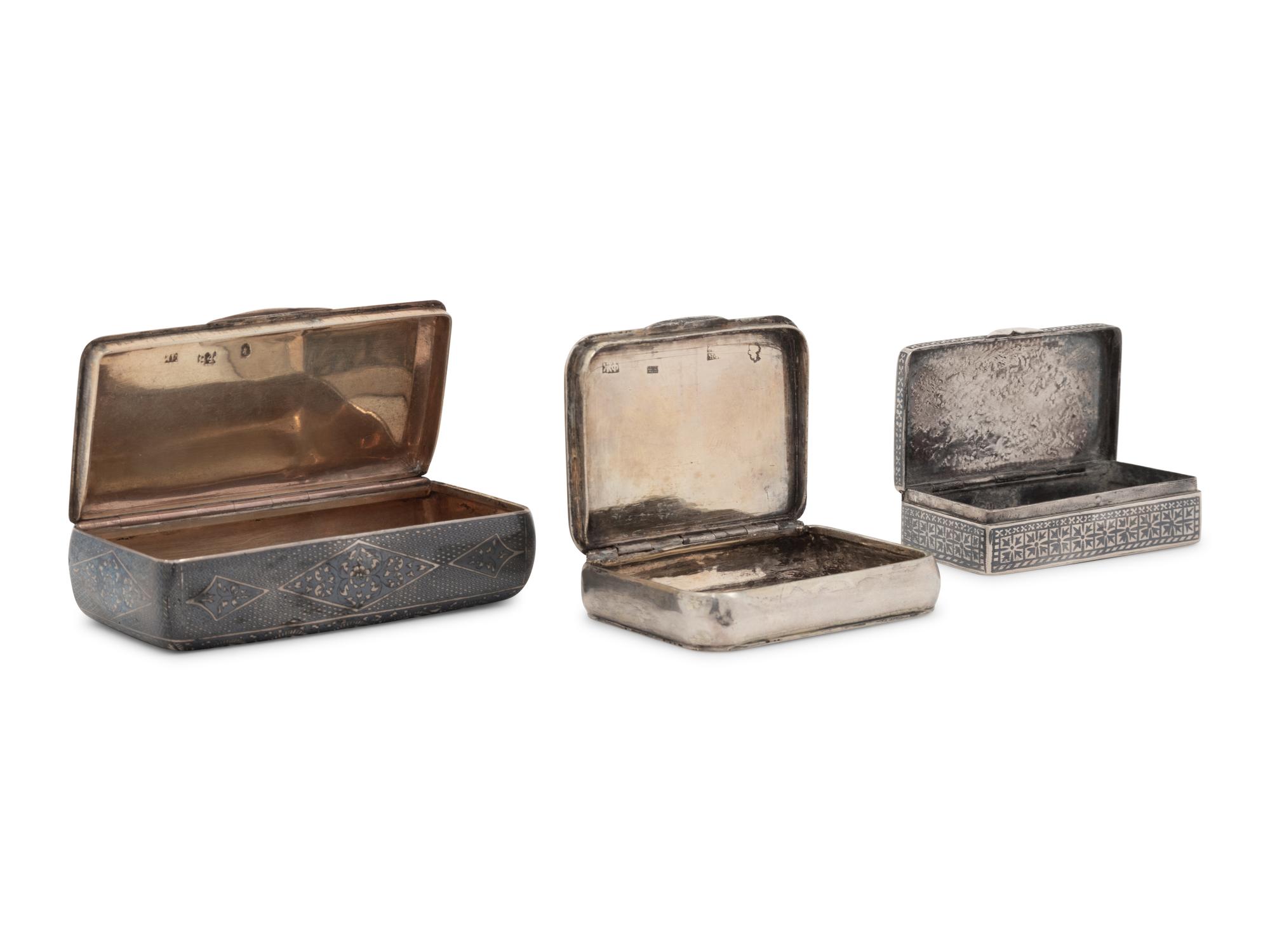 Two Russian Niello Silver Snuff Boxes