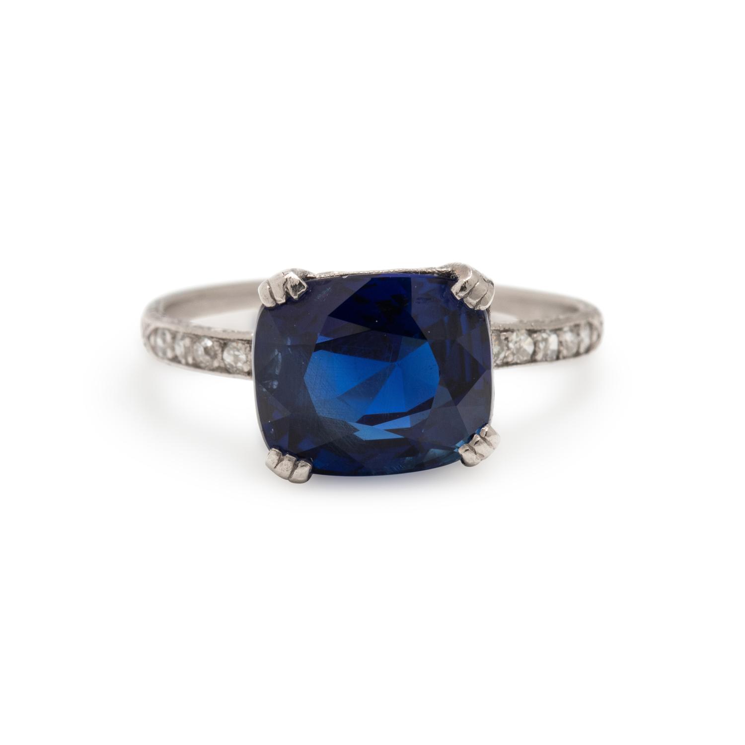 BLACK, STARR & FROST, ART DECO, BURMA SAPPHIRE AND DIAMOND RING