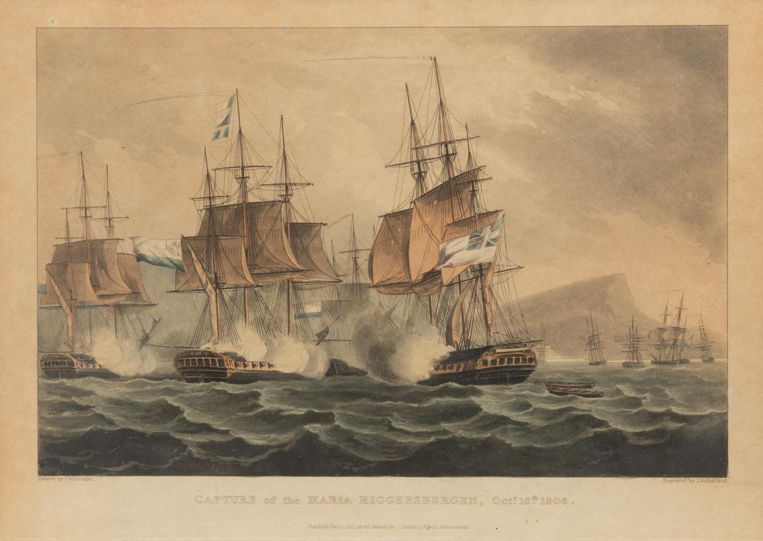 A Set of Twenty-One English Hand-Colored Maritime Engravings