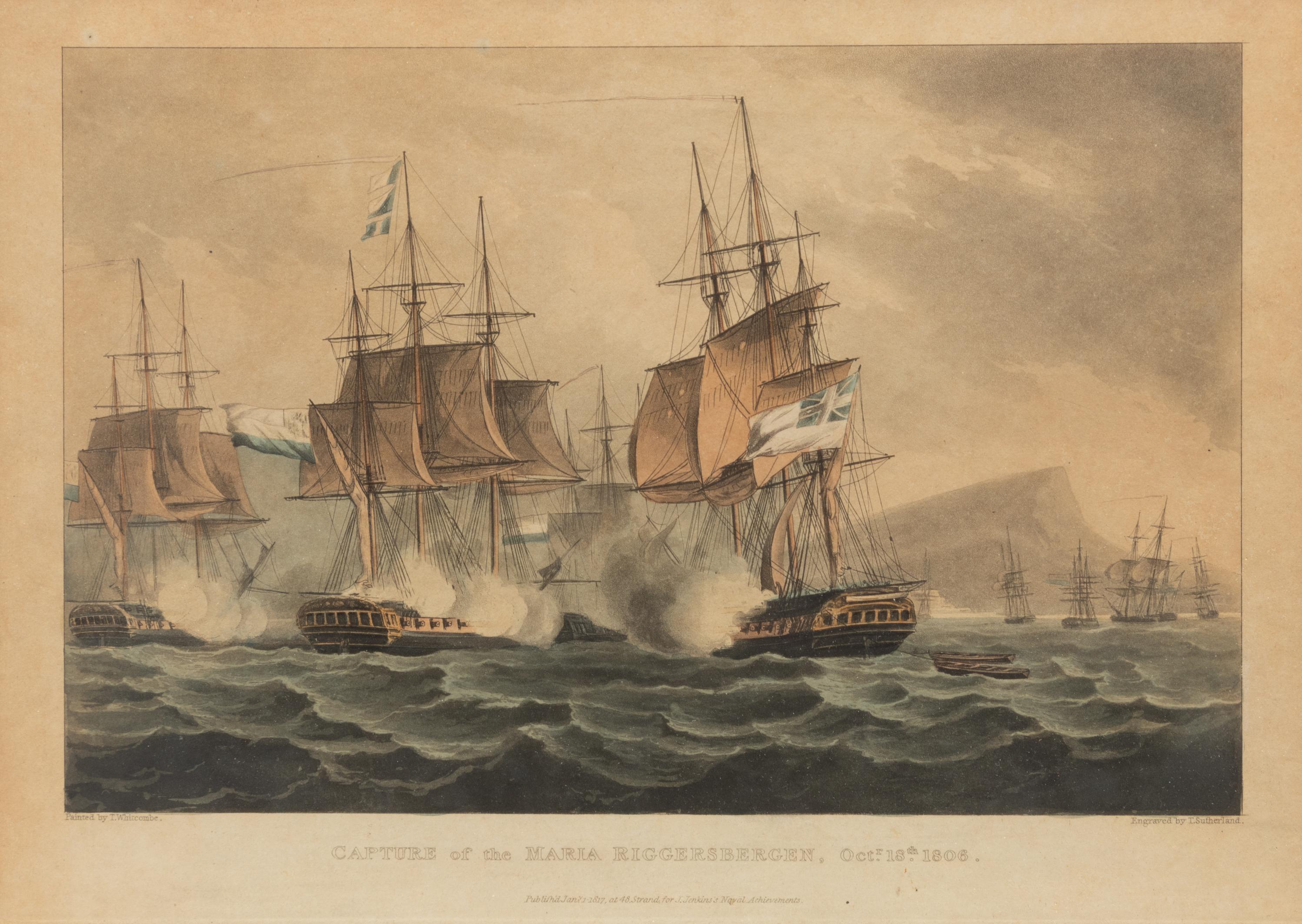 A Set of Twenty-One English Hand-Colored Maritime Engravings