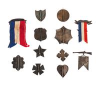 A group of 12 reproduction/fantasy corps badges collected for educational purposes, including: