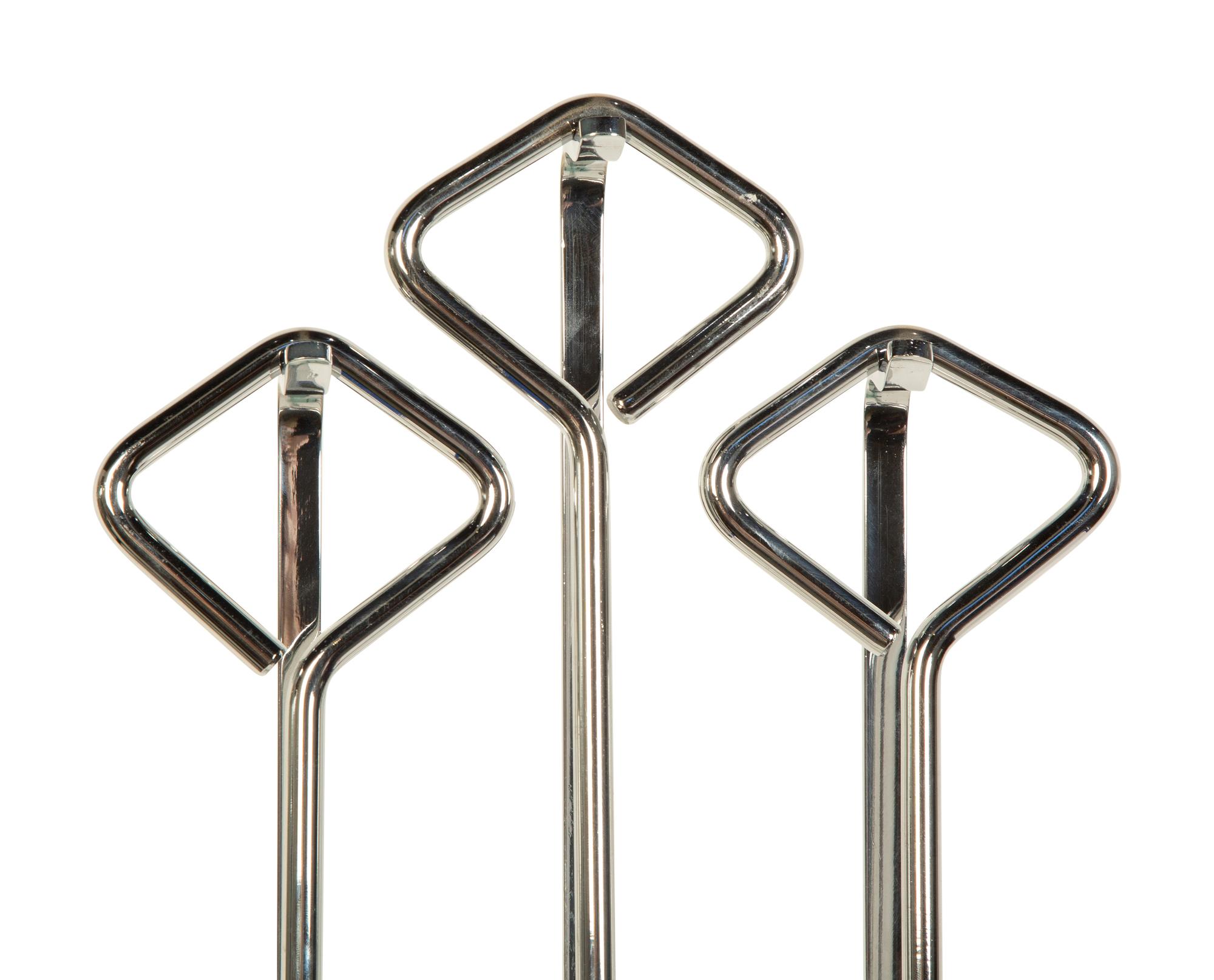 A Set of Modernist Chromed Fireplace Tools on Stand