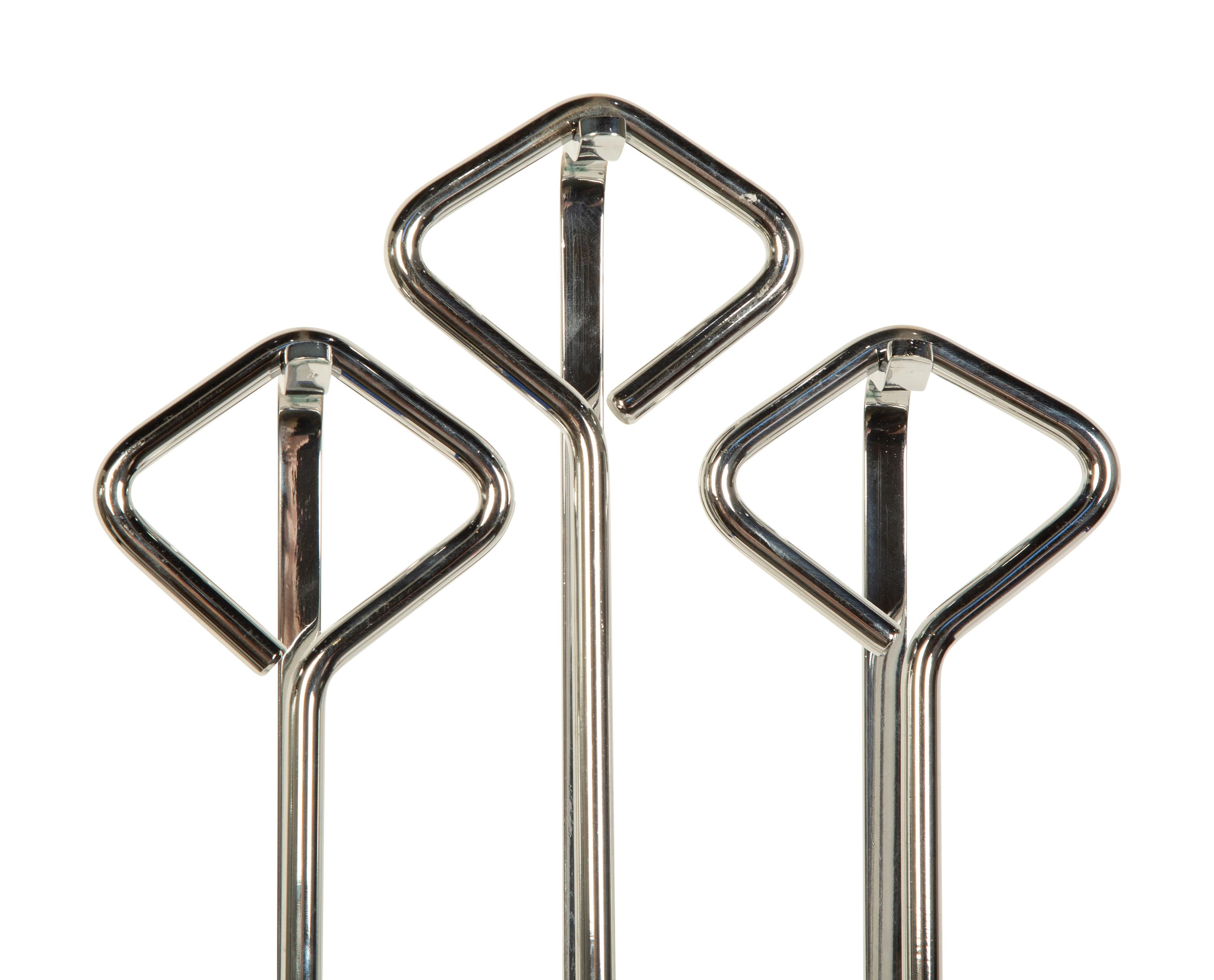 A Set of Modernist Chromed Fireplace Tools on Stand