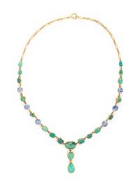 YELLOW GOLD, EMERALD AND SAPPHIRE NECKLACE