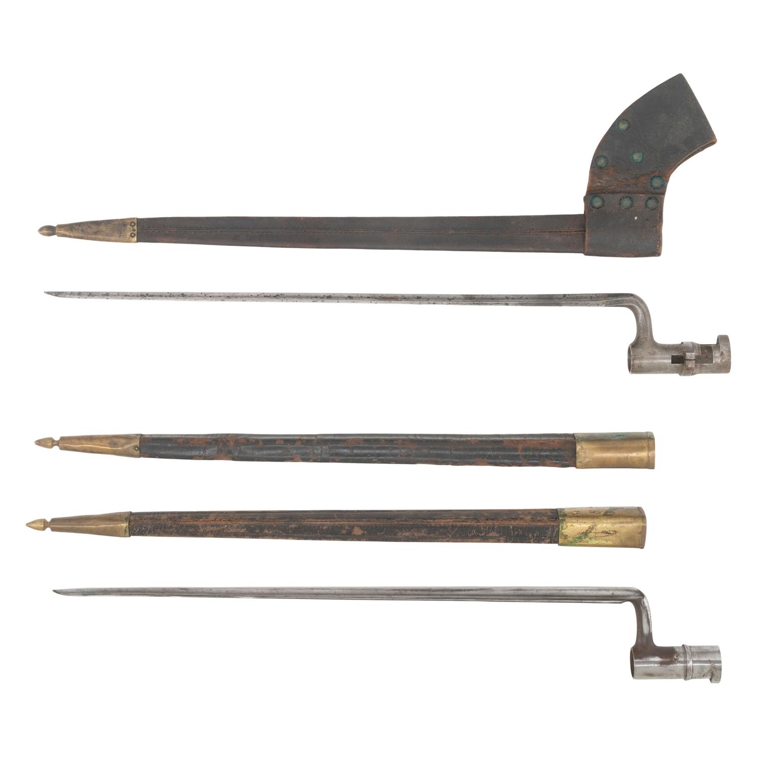 Two US Civil War Bayonets & 3 Scabbards: M1855 and M1835