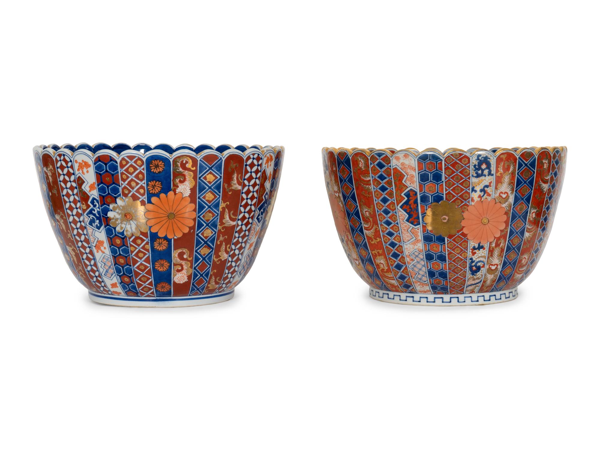 An Associated Pair of Large Japanese Imari Porcelain Punch Bowls