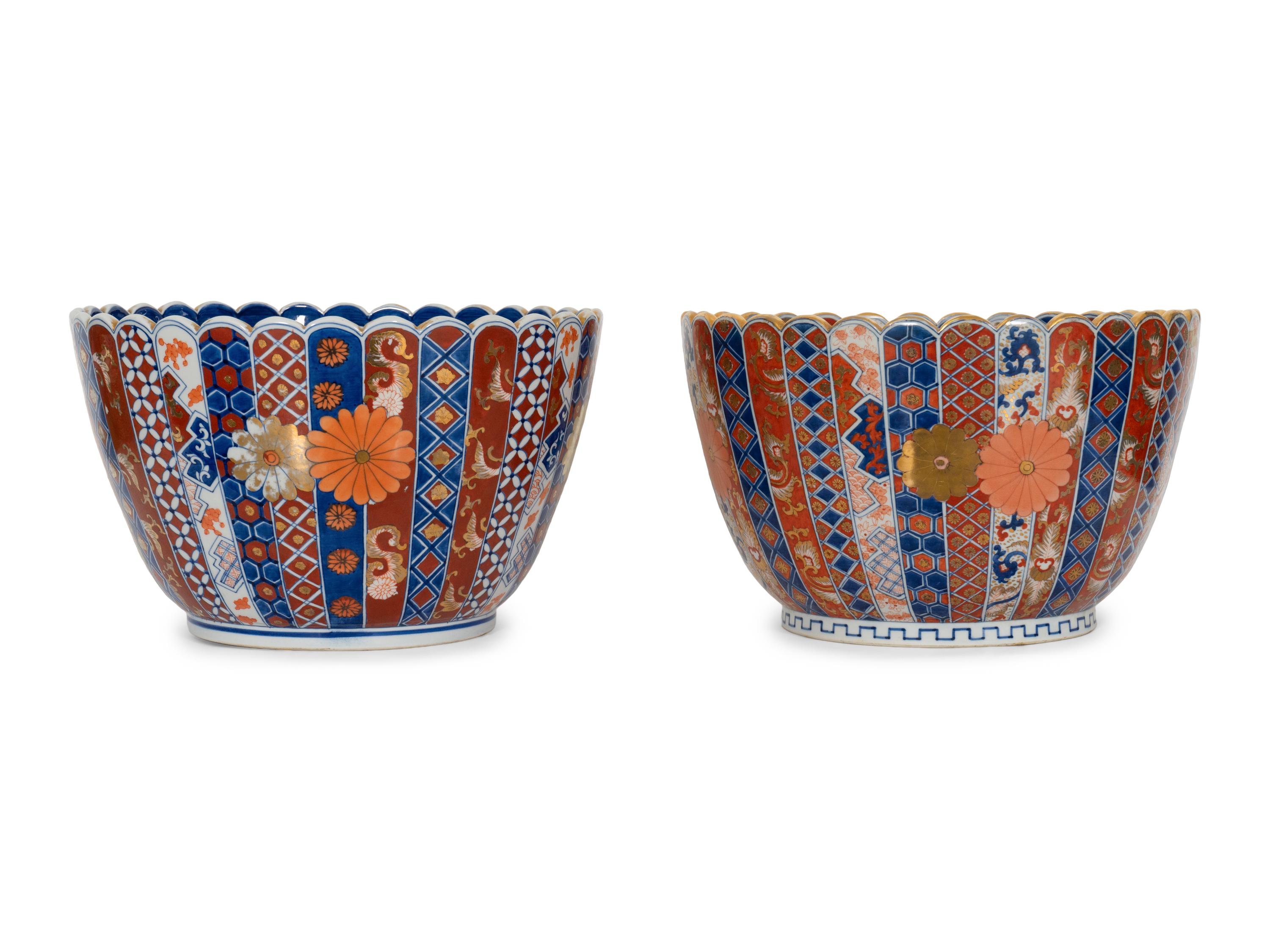An Associated Pair of Large Japanese Imari Porcelain Punch Bowls