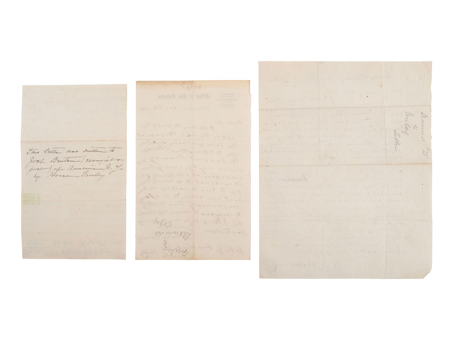 GREELEY, Horace (1811-1872). A group of 2 ALsS, comprising: