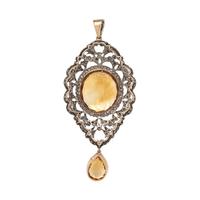 SILVER-TOPPED GOLD, CITRINE AND DIAMOND PENDANT