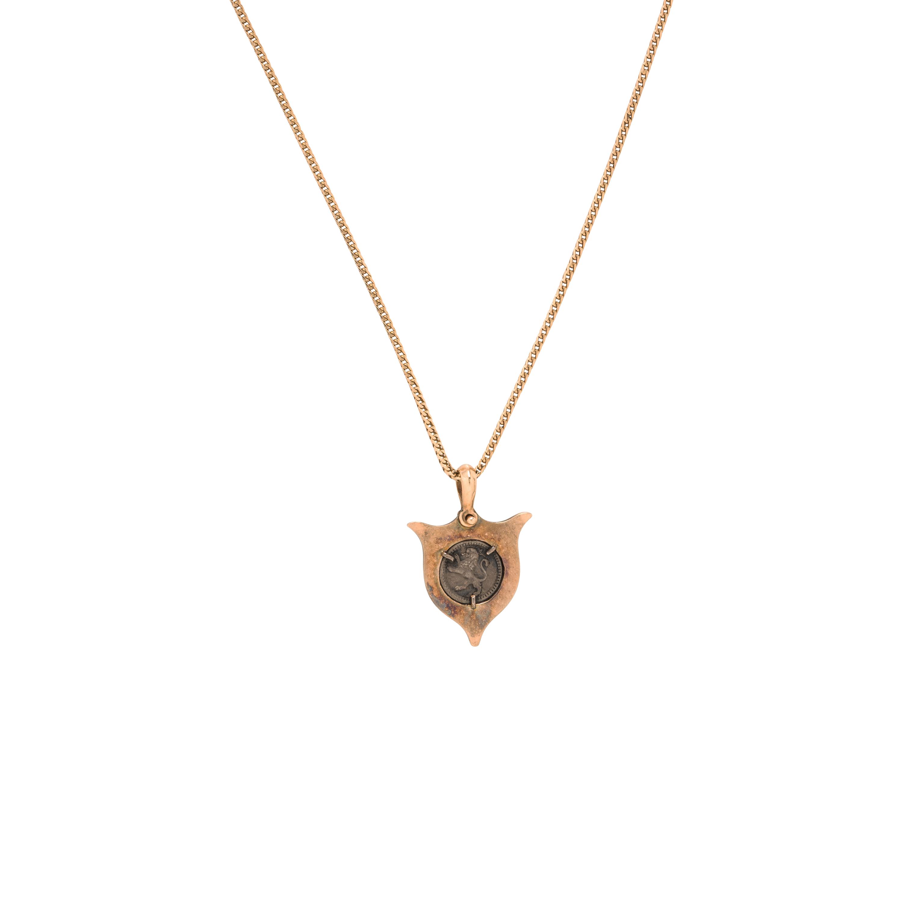 Silver Coin and Yellow Gold Necklace and Earring