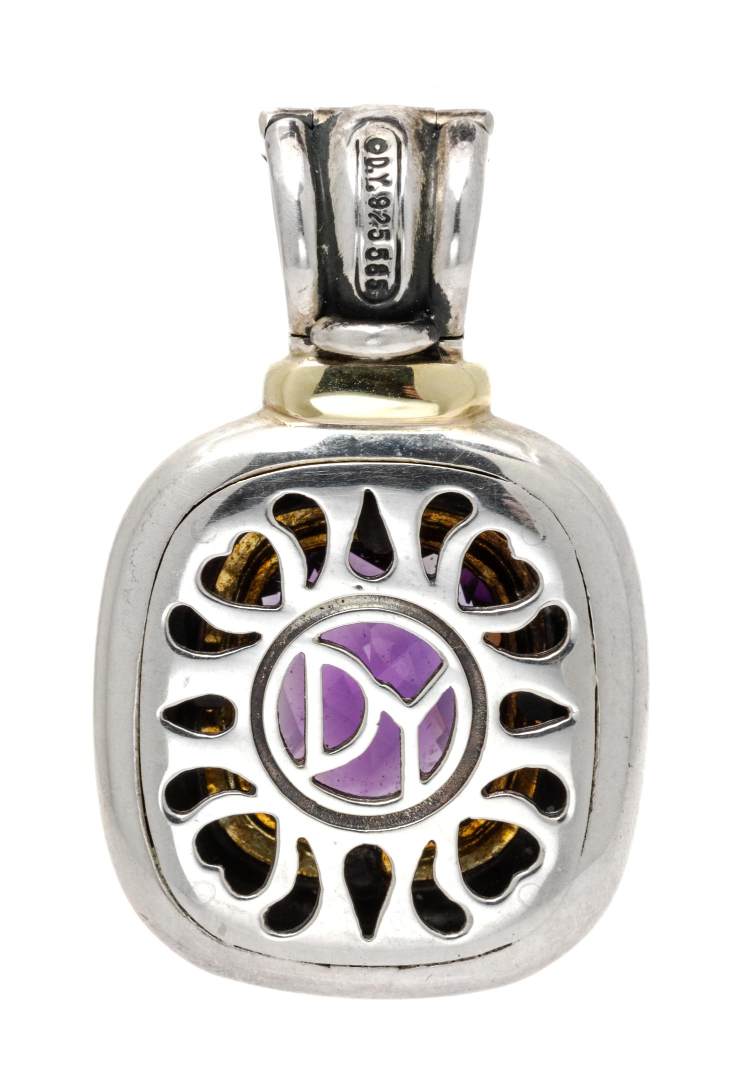 A Sterling Silver, 14 Karat Yellow Gold and Amethyst 'Noblesse' Enhancer/Pendant, David Yurman, 16.50 dwts.