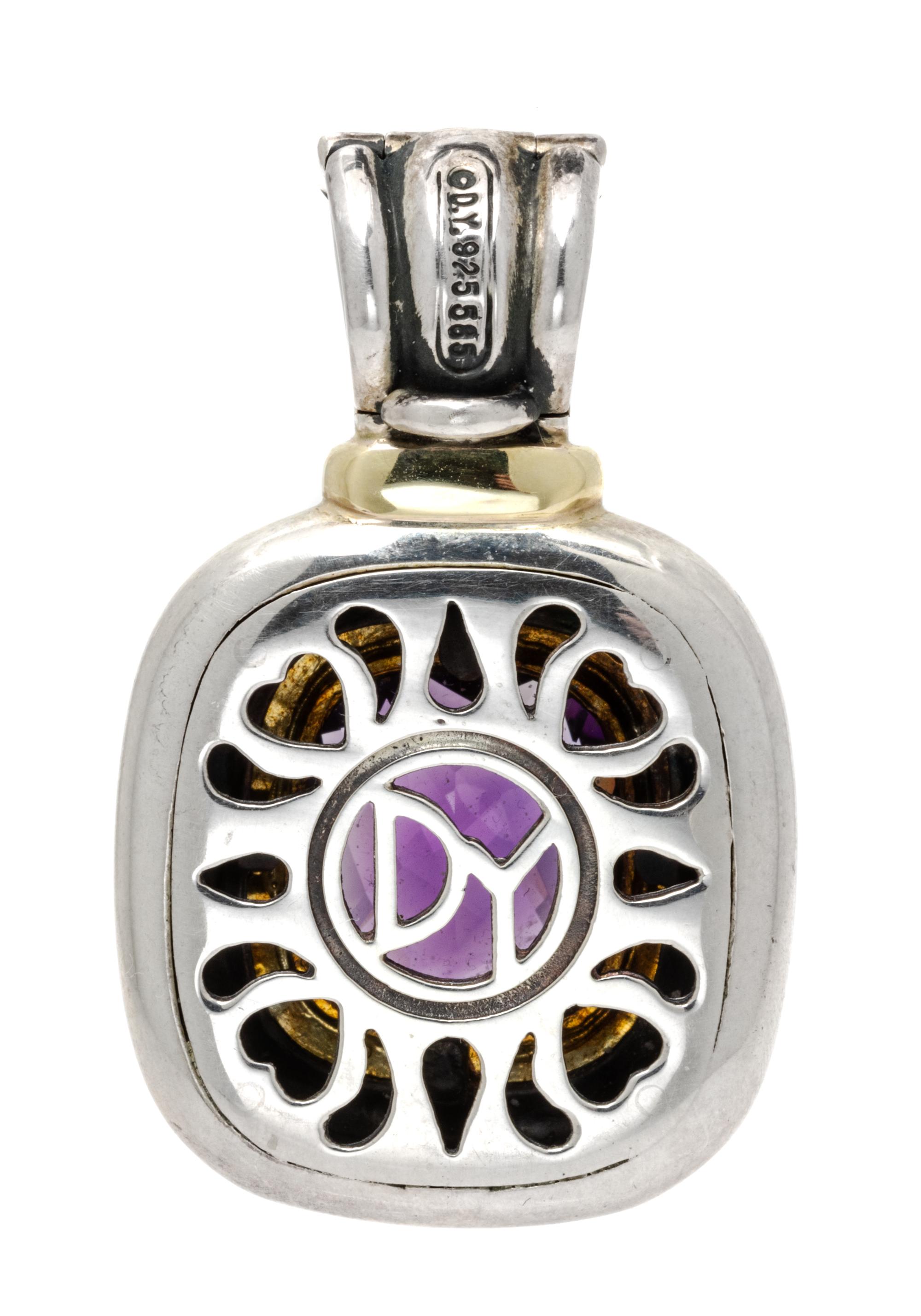 A Sterling Silver, 14 Karat Yellow Gold and Amethyst 'Noblesse' Enhancer/Pendant, David Yurman, 16.50 dwts.