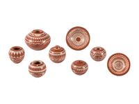 Miniature White-on-Red Pottery Jars and Plates