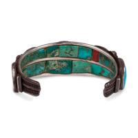 Navajo Silver and Turquoise Cuff Bracelet, with Inlay on Interior and Front