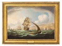Thomas Buttersworth, Jr., (British, 1807-1842), A Flagship and Other British Warships off Malaga
