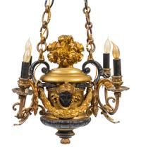 A Renaissance Style Parcel-Gilt and Patinated Bronze Four-Light Chandelier — 19TH CENTURY