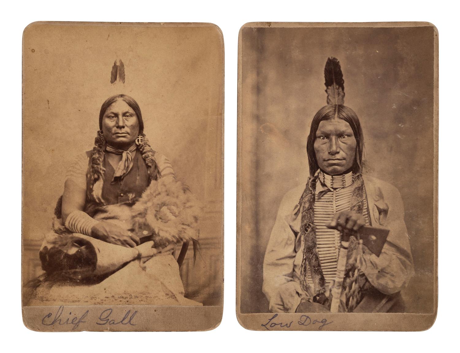 [NATIVE AMERICANS]. GOFF, O.S., photographer. A group of 2 cabinet cards of Chief Gall and Low Dog. Bismarck, Dakota Territory.