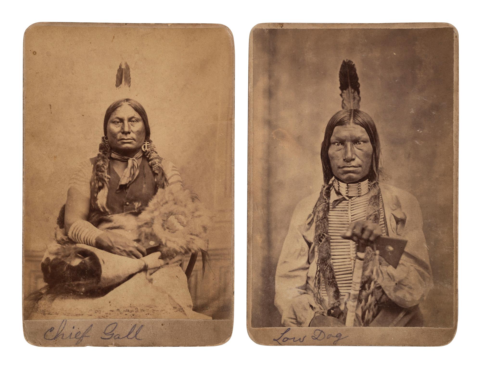 [NATIVE AMERICANS]. GOFF, O.S., photographer. A group of 2 cabinet cards of Chief Gall and Low Dog. Bismarck, Dakota Territory.