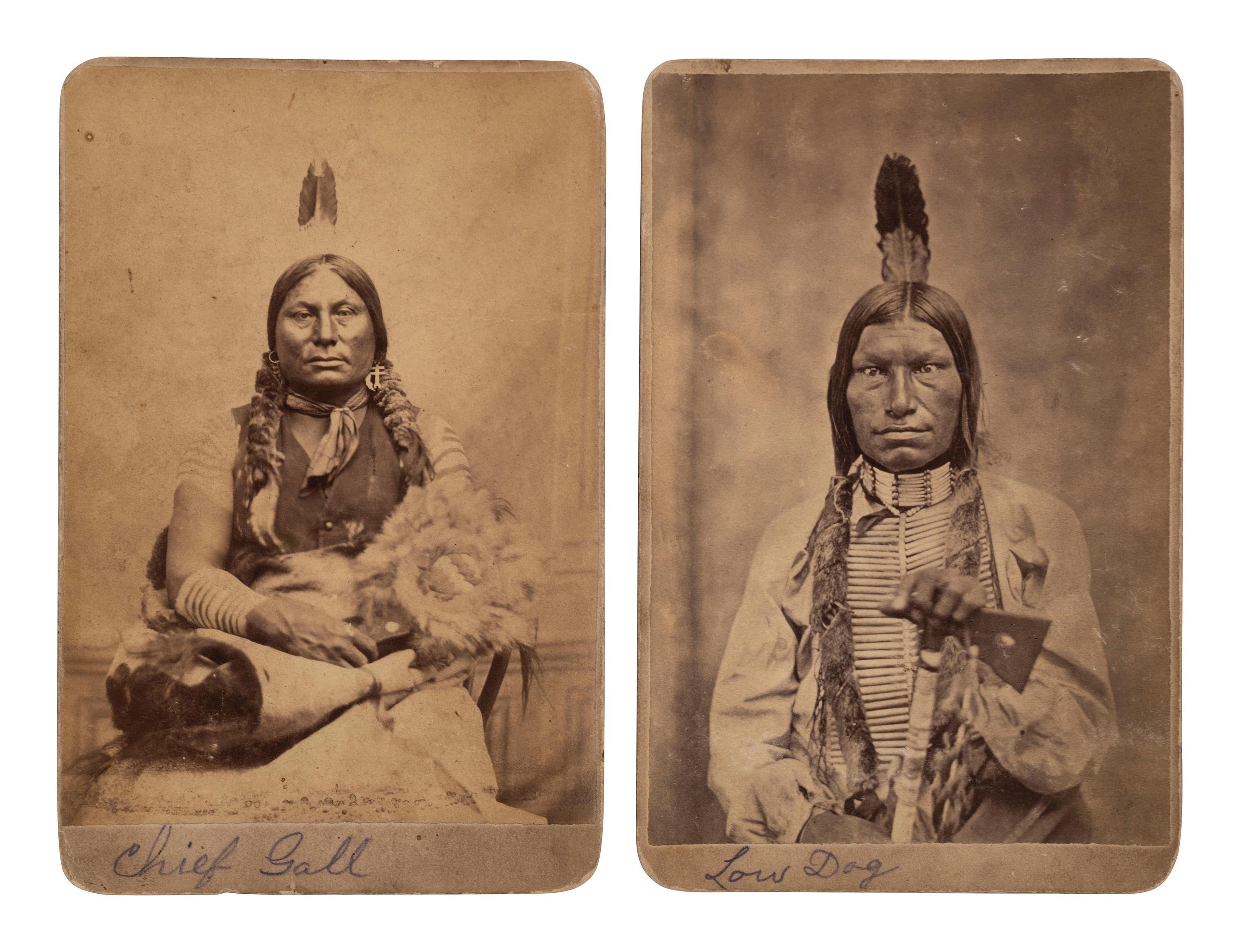 [NATIVE AMERICANS]. GOFF, O.S., photographer. A group of 2 cabinet cards of Chief Gall and Low Dog. Bismarck, Dakota Territory.