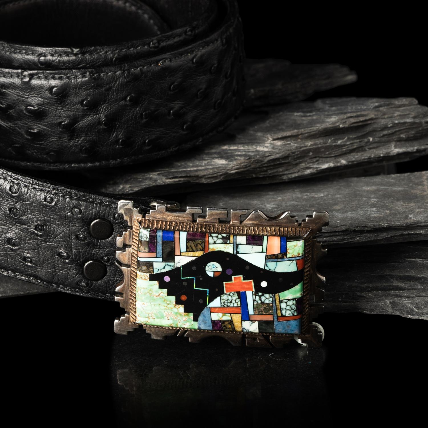 Alvin Yellowhorse (Diné, b. 1968) — Sterling Silver and Mosaic Inlay Belt Buckle