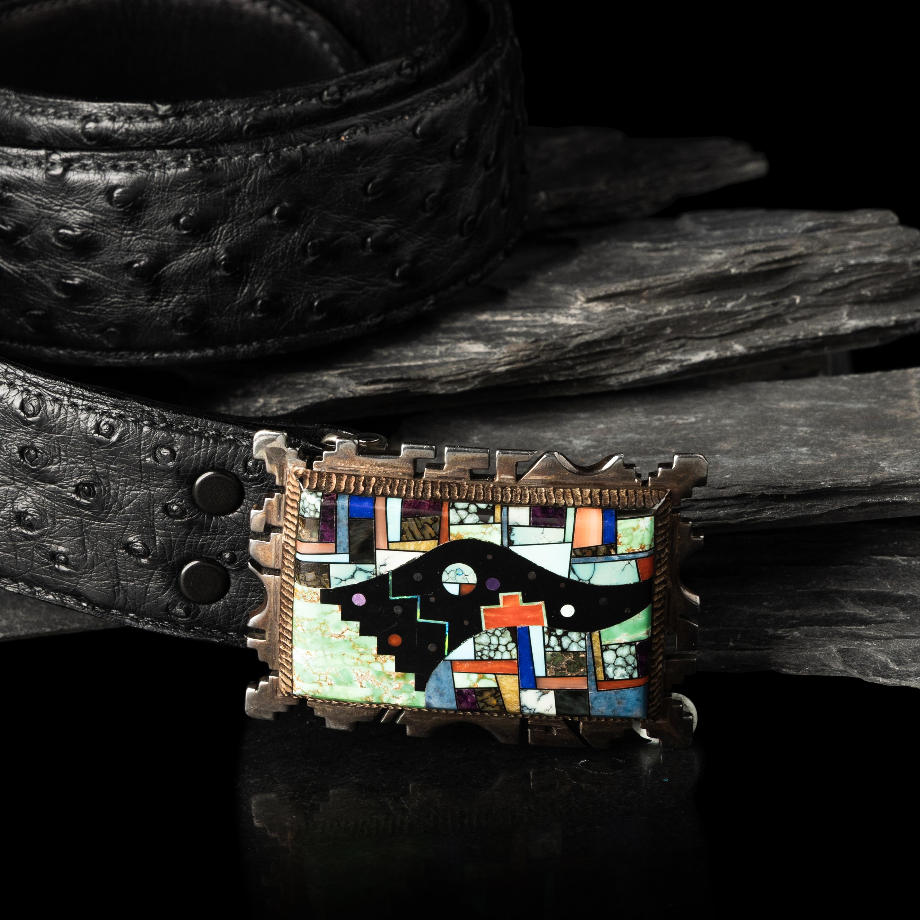 Alvin Yellowhorse (Diné, b. 1968) — Sterling Silver and Mosaic Inlay Belt Buckle