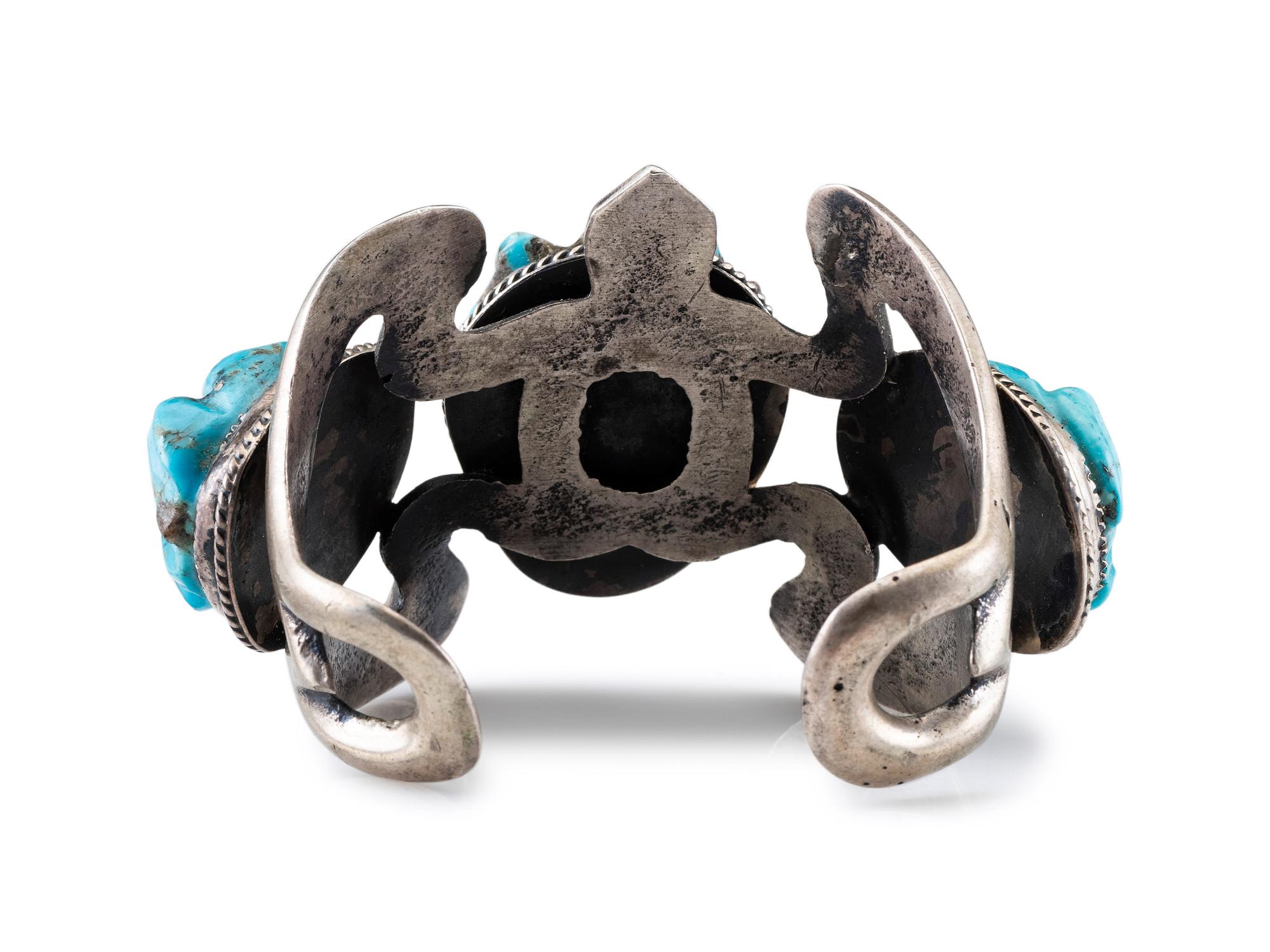 A Navajo Sand Cast Silver Frog Cuff