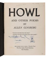 GINSBERG, Allen (1926-1997). Howl and Other Poems . With an Introduction by William Carlos Williams. San Francisco: The City Lights Pocket Bookshop, 1956.