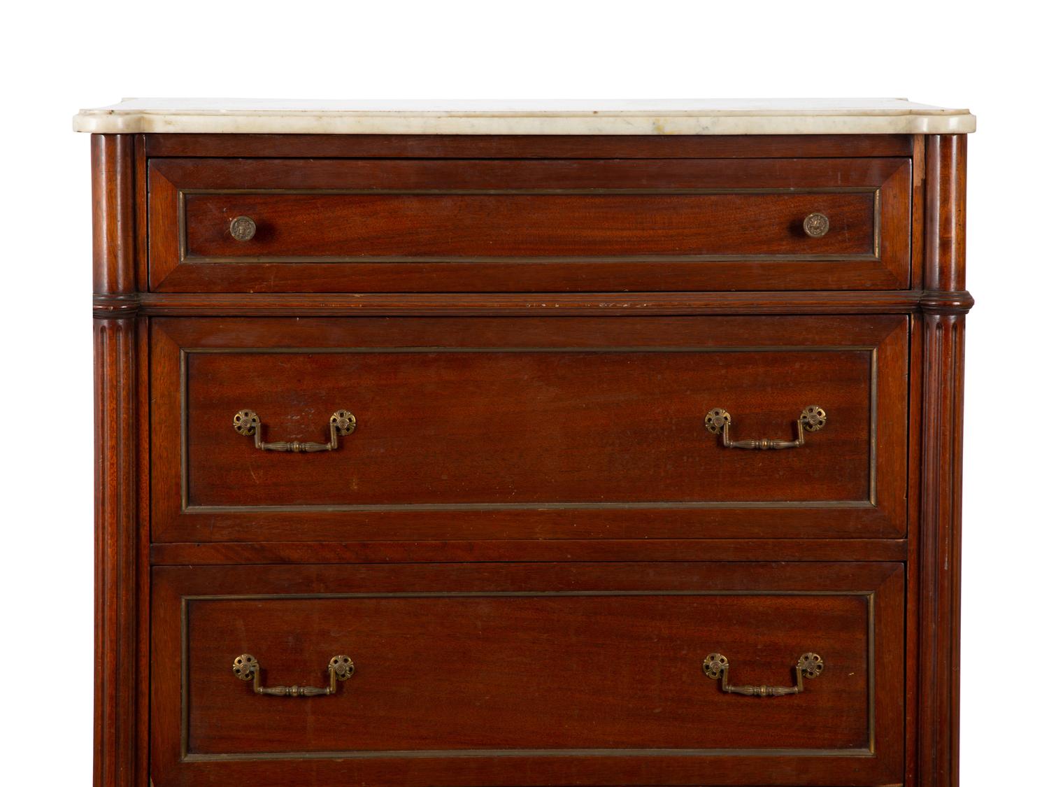 A Louis XVI Style Marble Top Tall Chest of Drawers — 19th/20th Century