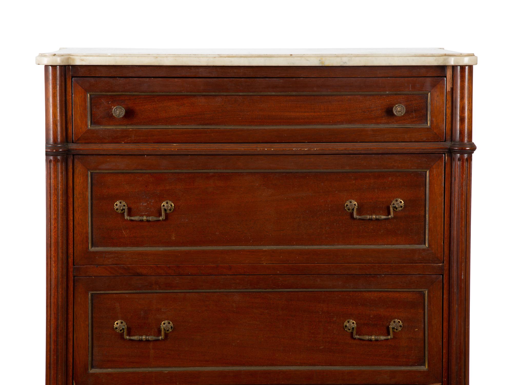 A Louis XVI Style Marble Top Tall Chest of Drawers — 19th/20th Century