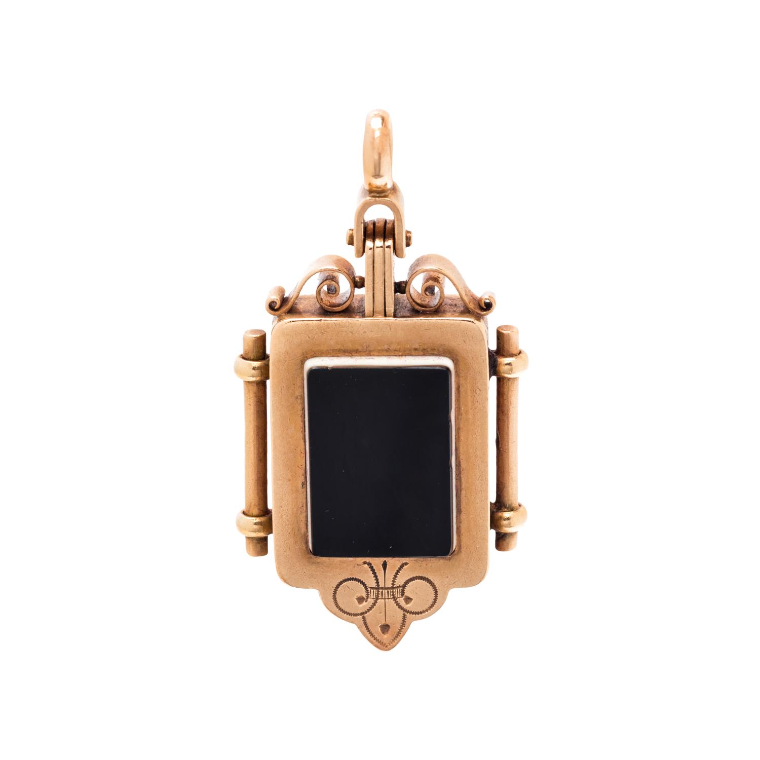 VICTORIAN, ROSE GOLD AND ONYX CAMEO PENDANT