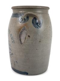 A Pennsylvania Cobalt-Stenciled Four-Gallon Stoneware Crock