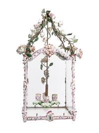 A French Gilt Metal, Porcelain and Tôle Four-Light Lantern