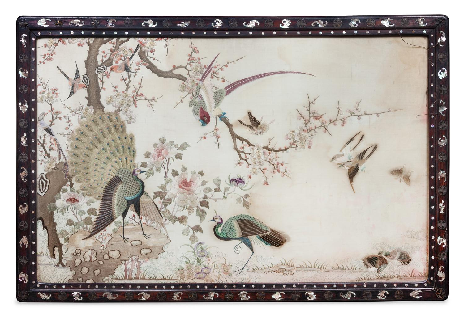 A Cantonese Embroidered Silk Wall Panel