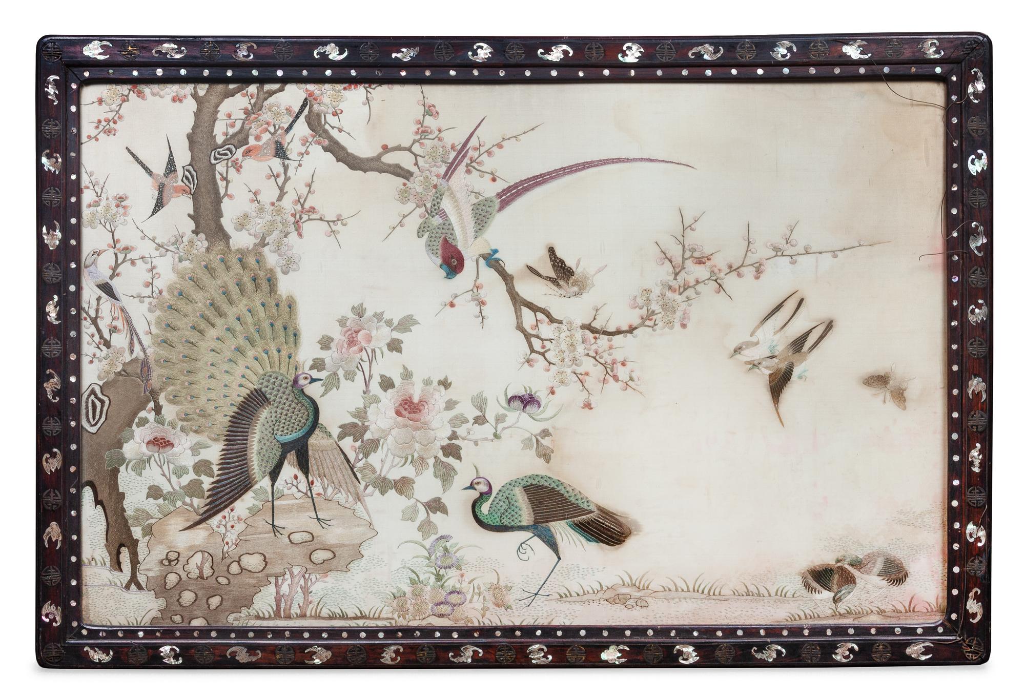 A Cantonese Embroidered Silk Wall Panel