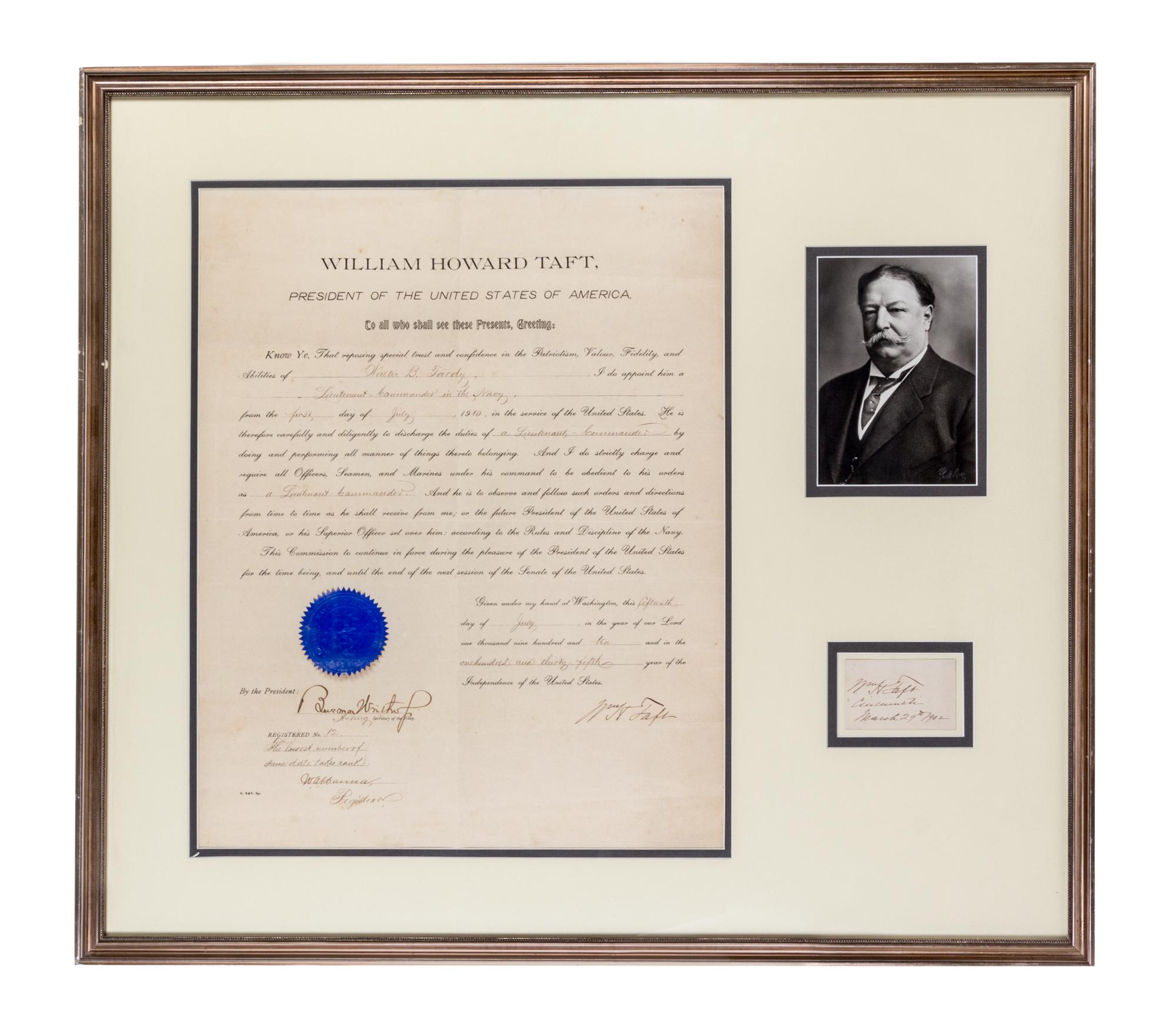TAFT, WILLIAM HOWARD. Document signed, Washington, July 15, 1910. Appointment. Countersigned by Winthrop.