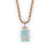 AQUAMARINE AND DIAMOND PENDANT WITH SILVER CHAIN