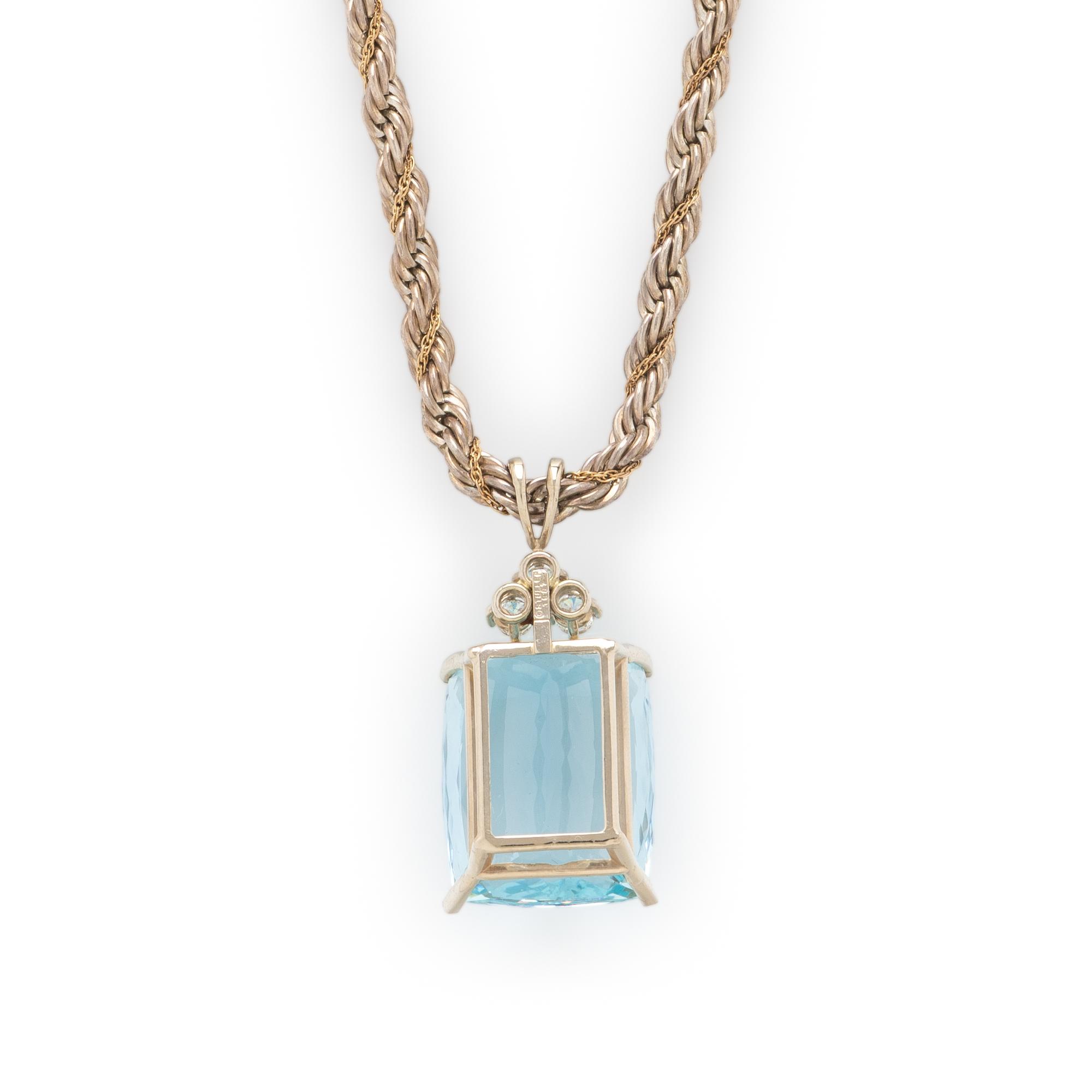 AQUAMARINE AND DIAMOND PENDANT WITH SILVER CHAIN